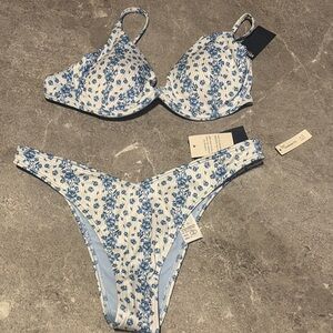 Hollister Blue and White Bikini with Floral Pattern